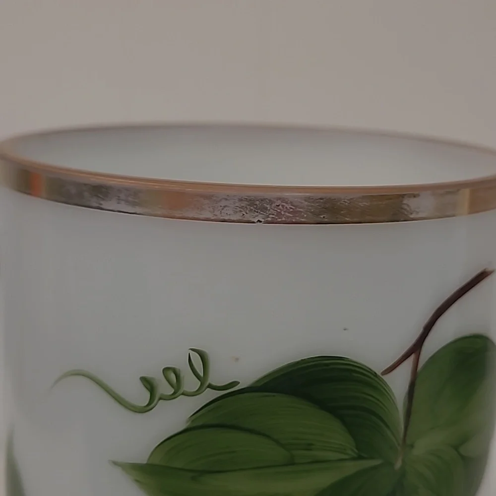 Consolidated MCM Milk Glass Vase with Hand Painted Ivy Leaf Pattern 10